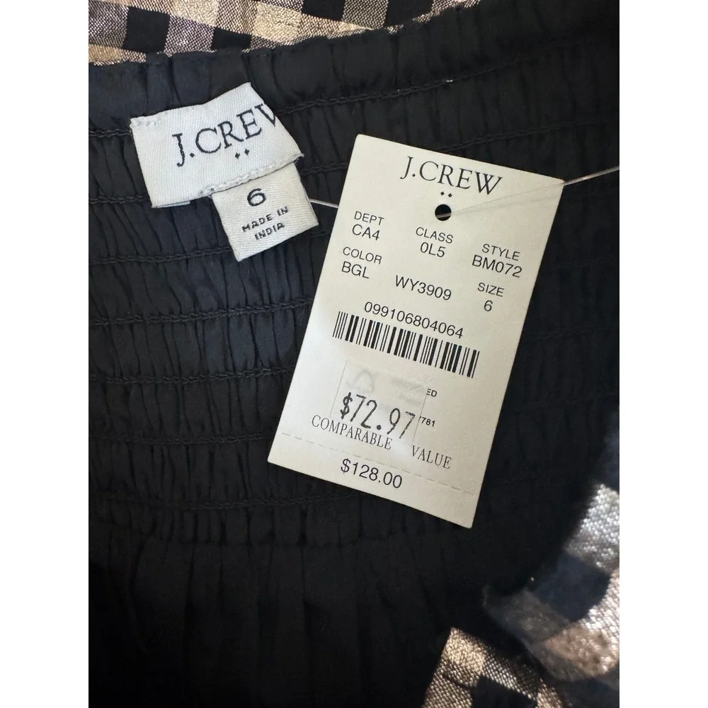 J.Crew Lurex Black & Gold Metallic Gingham Tiered Mini Dress BM072‎ Size 6 NEW